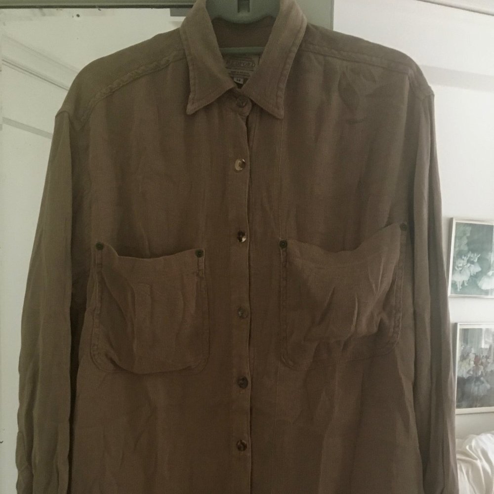 Redford Unique Unisex Cocoa Brown Tencel Corduroy Shirt Size Medium/Large